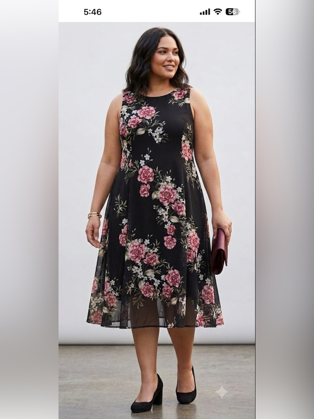 Torrid Floral Chiffon Illusion Hem Fit & Flare Midi Dress Black Pink Size 1